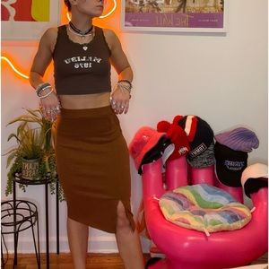 Pretty Little Thing Dark Orange Midi Skirt with Leg Slit